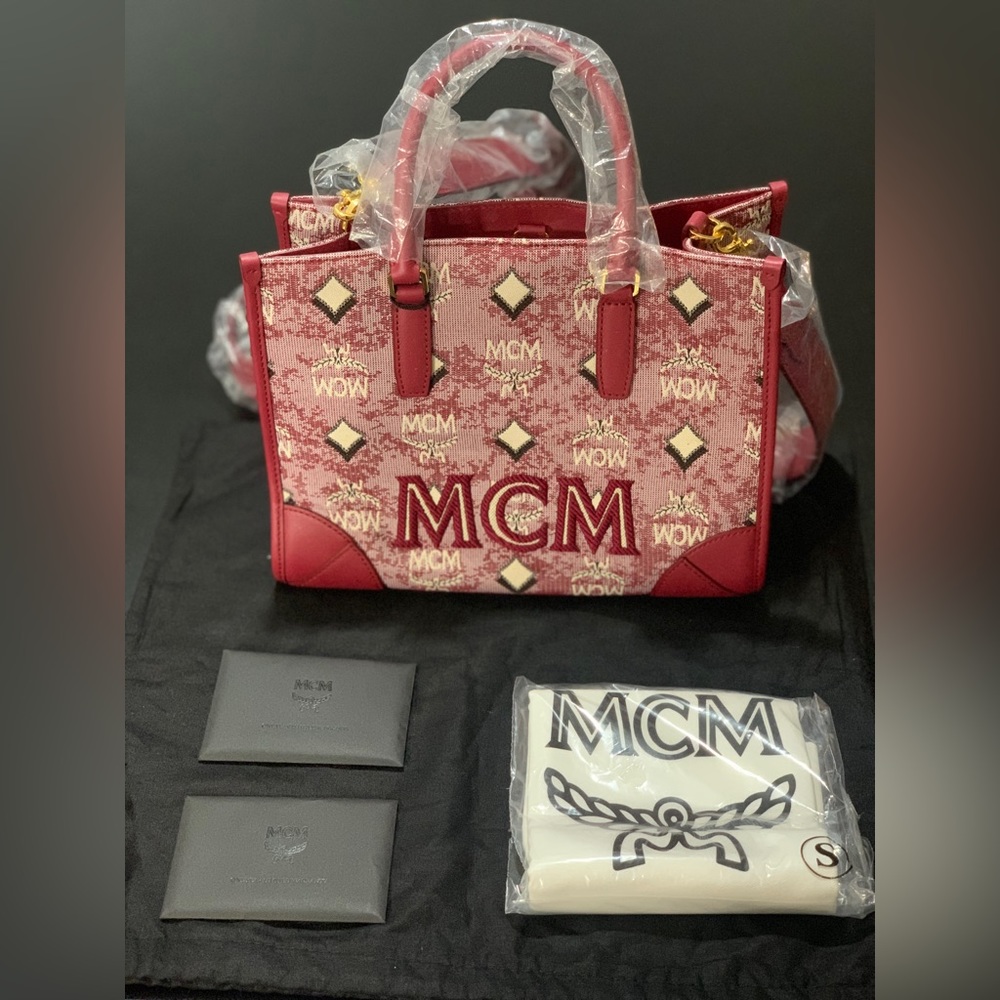 Mcm Small Vintage Jacquard Tote Bag Red